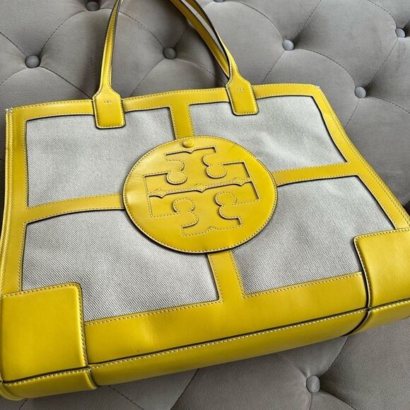 Tory Burch Leather Trim Canvas Tote Bag yellow - Picture 2 of 7